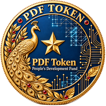 PDF Token coin: a gold peacock and star on deep navy, inscribed People's Development Fund.